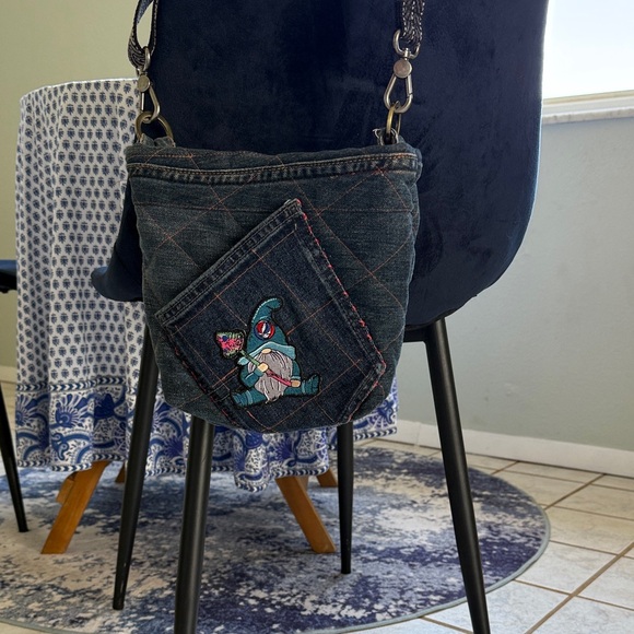 Grateful Dead Handbags - Grateful Dead! Handmade OOAK Denim embroidered GNOME MushroomCrossbody Bag